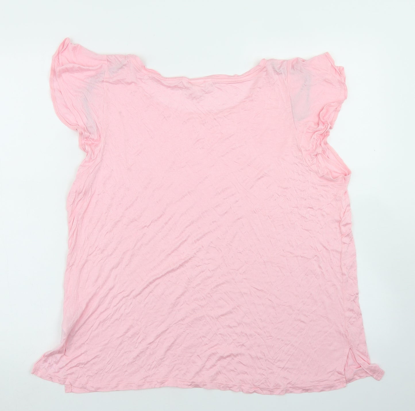 H&M Womens Pink  Viscose Basic T-Shirt Size L Round Neck