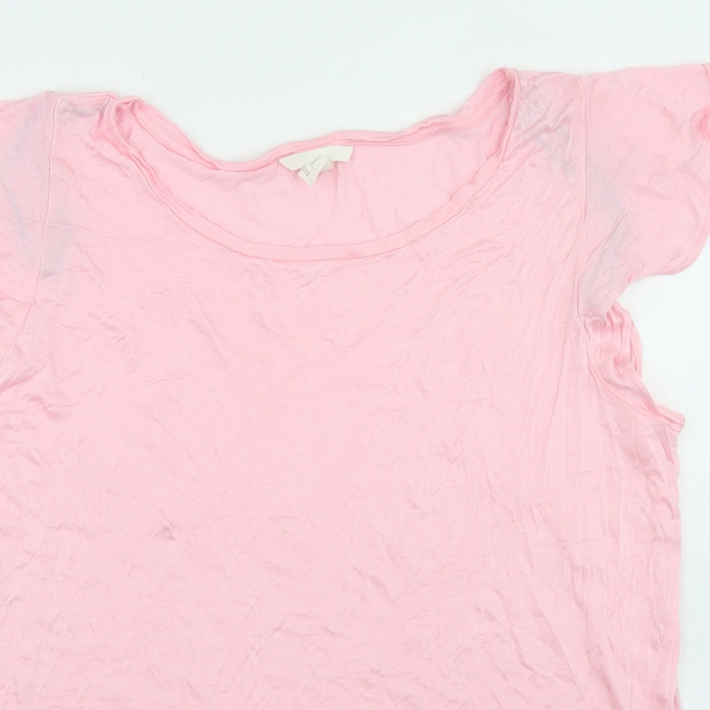 H&M Womens Pink  Viscose Basic T-Shirt Size L Round Neck