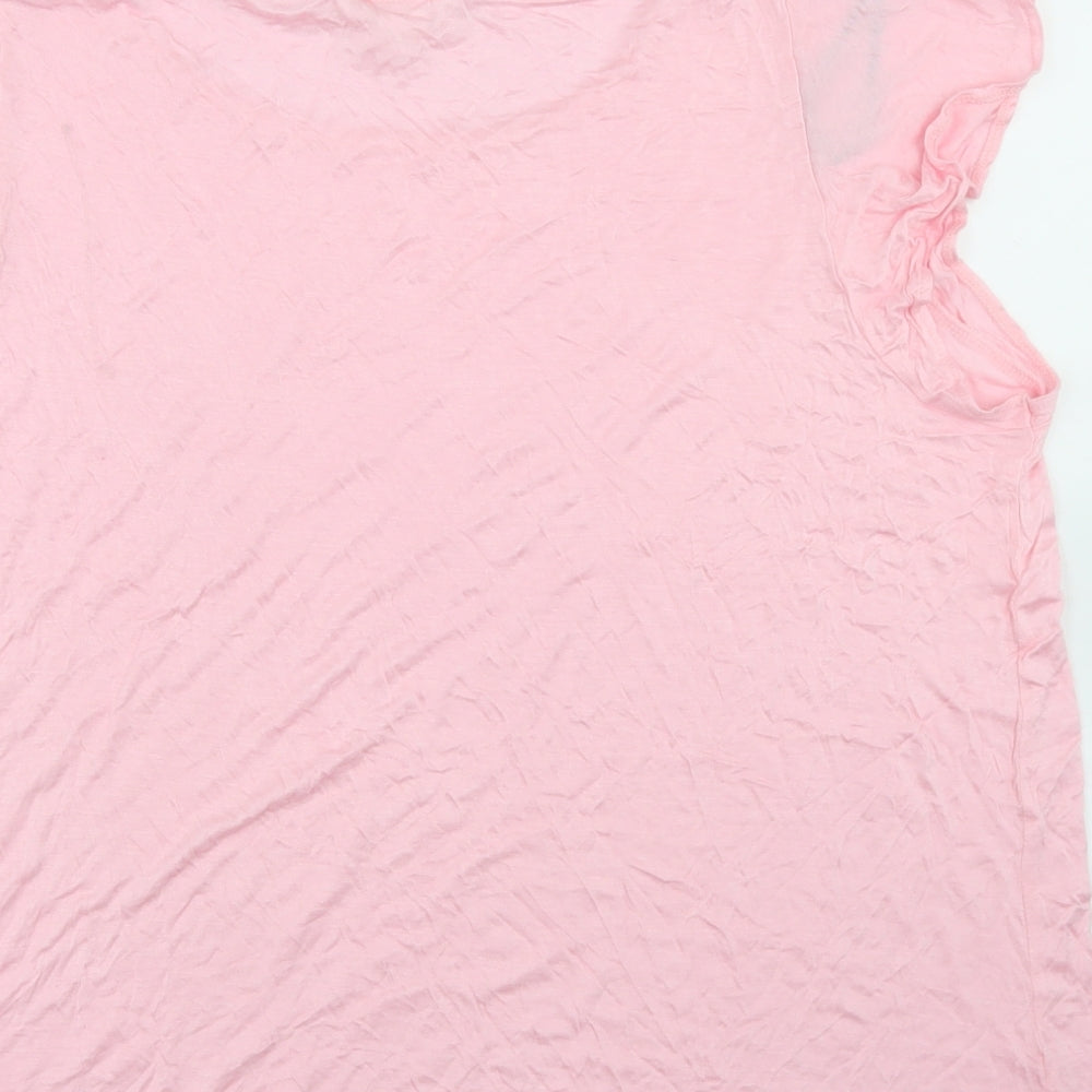 H&M Womens Pink  Viscose Basic T-Shirt Size L Round Neck