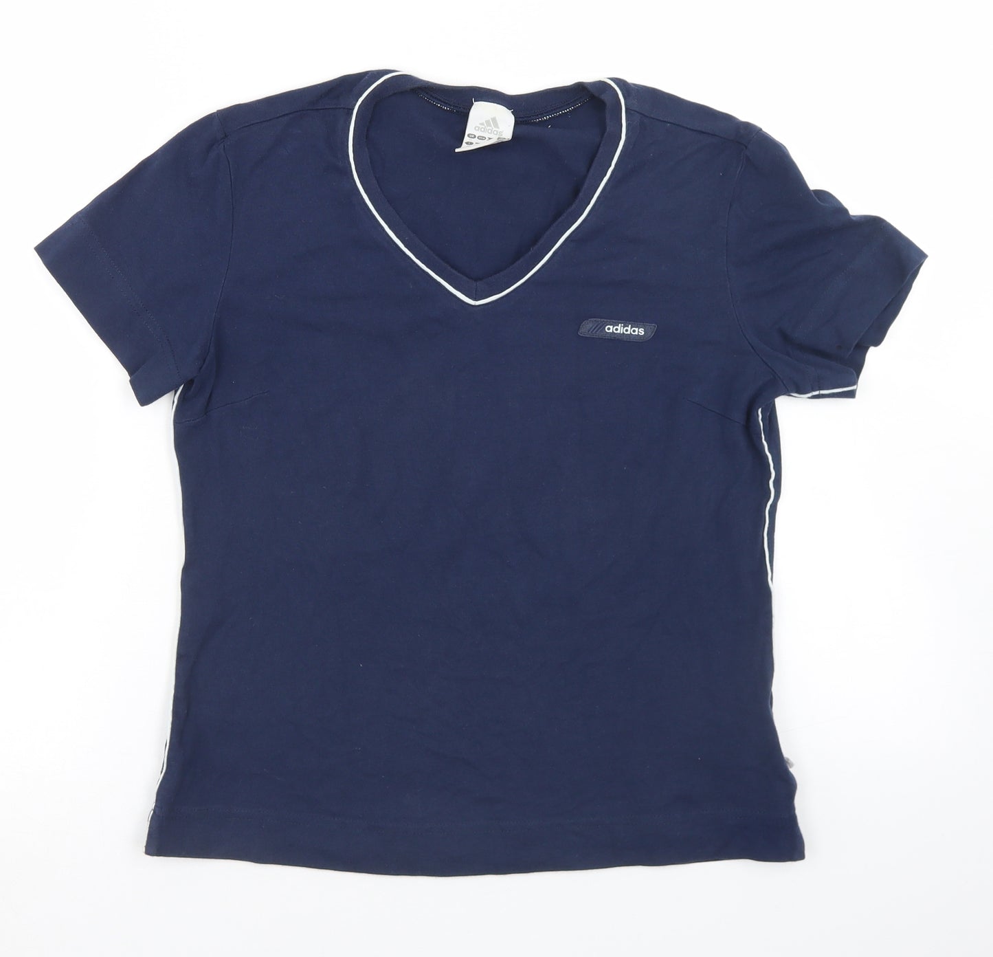adidas Womens Blue  Cotton Basic T-Shirt Size 12 V-Neck