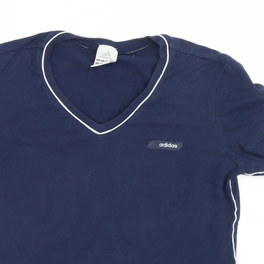 adidas Womens Blue  Cotton Basic T-Shirt Size 12 V-Neck