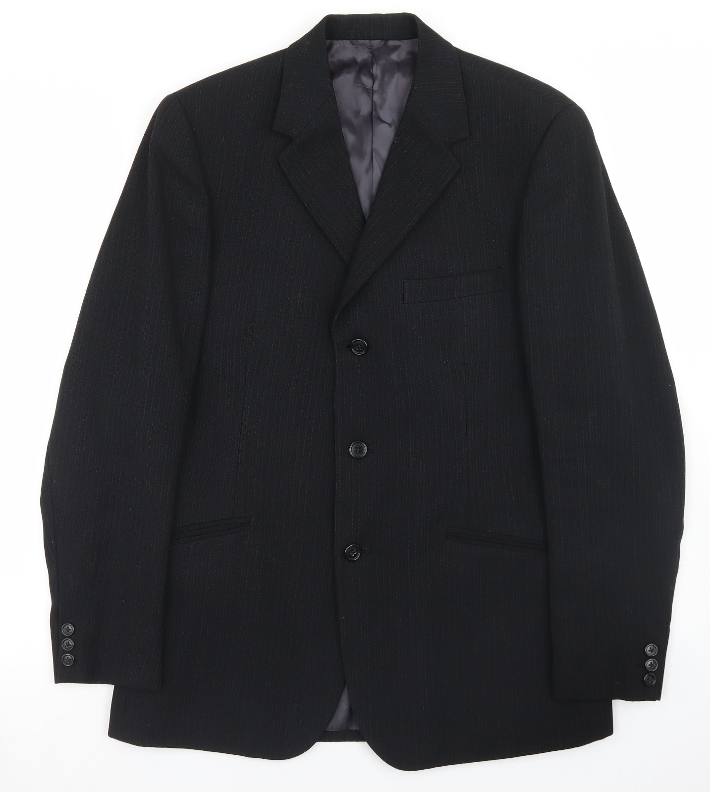 Drescott Mens Black Striped Polyester Jacket Blazer Size 34