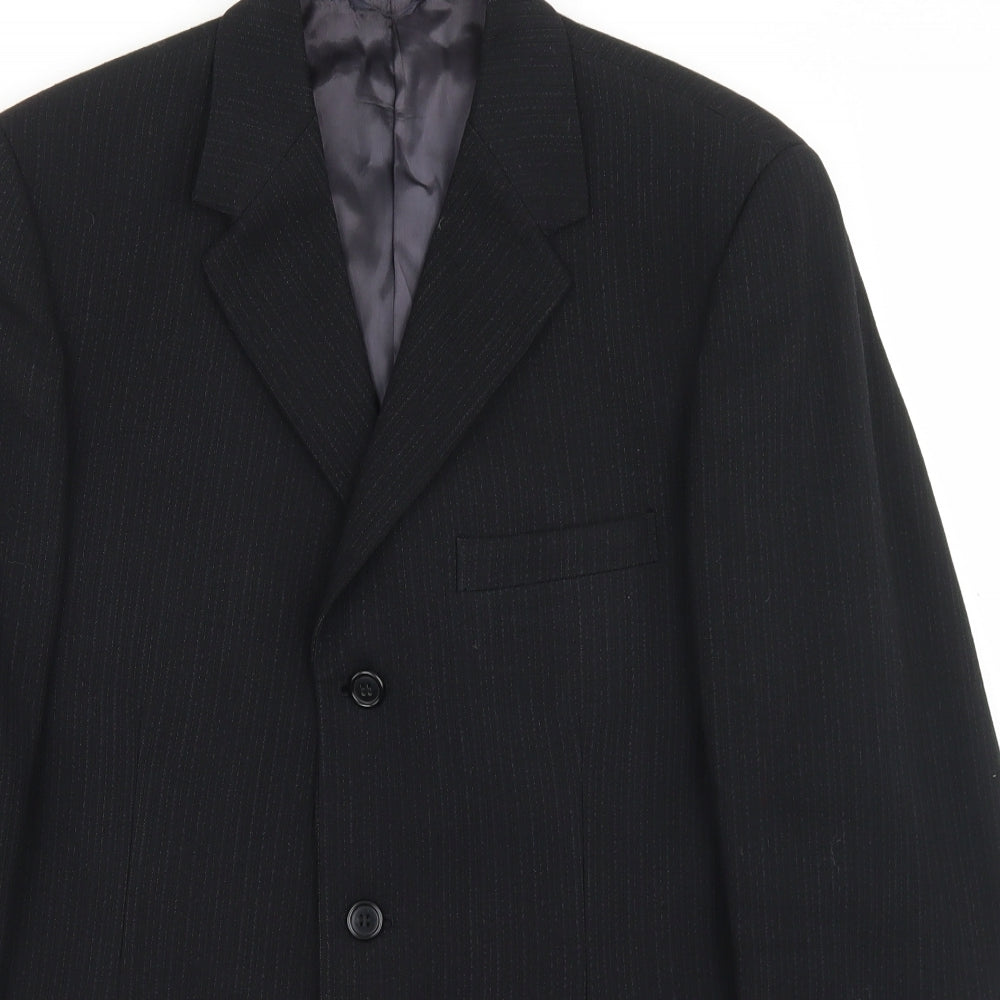 Drescott Mens Black Striped Polyester Jacket Blazer Size 34