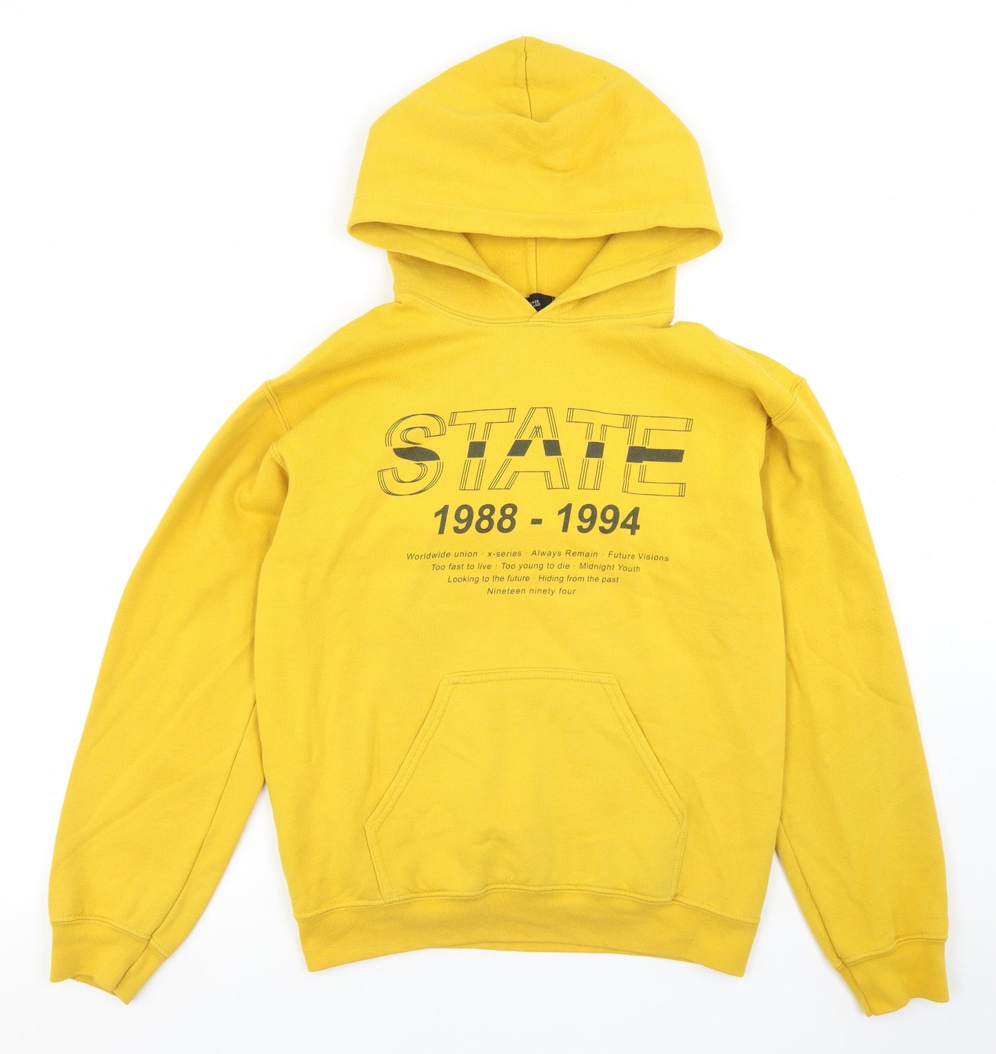 River Island Mens Yellow  Cotton Pullover Hoodie Size S