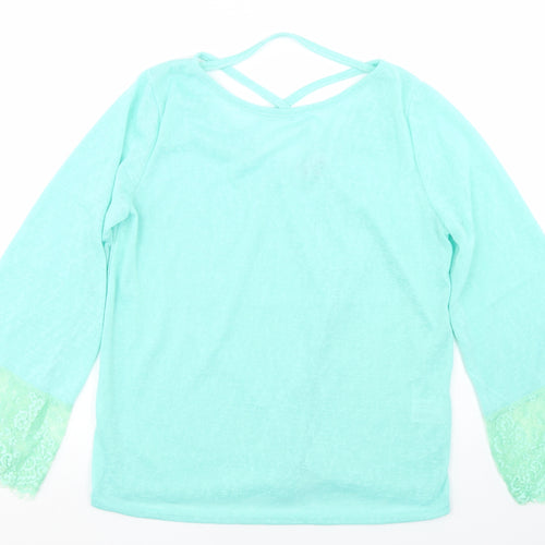 Paramour Womens Blue  Polyester Basic T-Shirt Size M Round Neck - Lace Trim lseeve