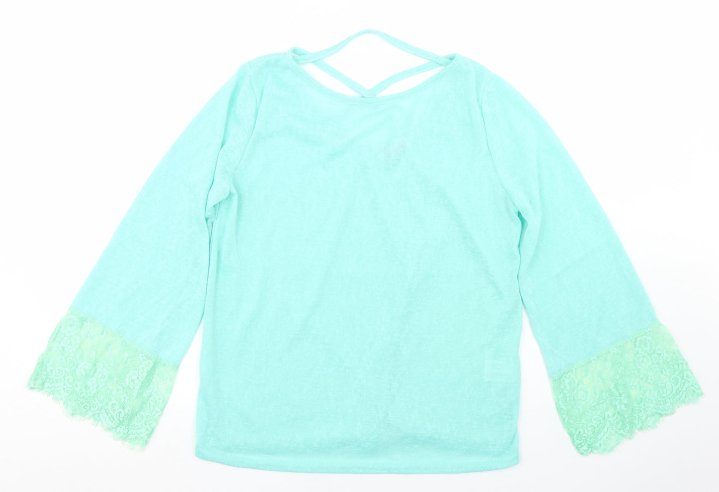 Paramour Womens Blue  Polyester Basic T-Shirt Size M Round Neck - Lace Trim lseeve