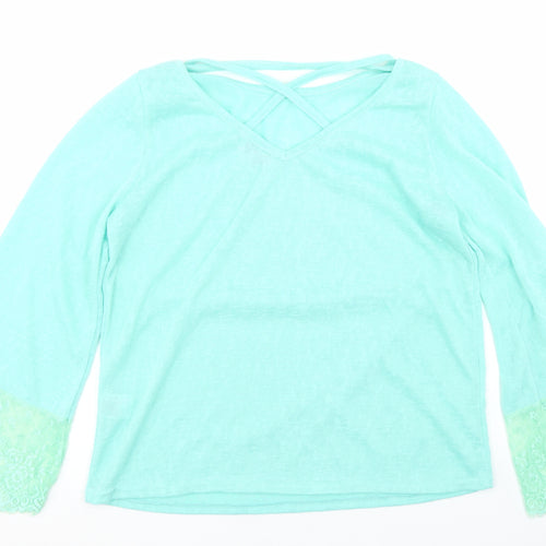 Paramour Womens Blue  Polyester Basic T-Shirt Size M Round Neck - Lace Trim lseeve
