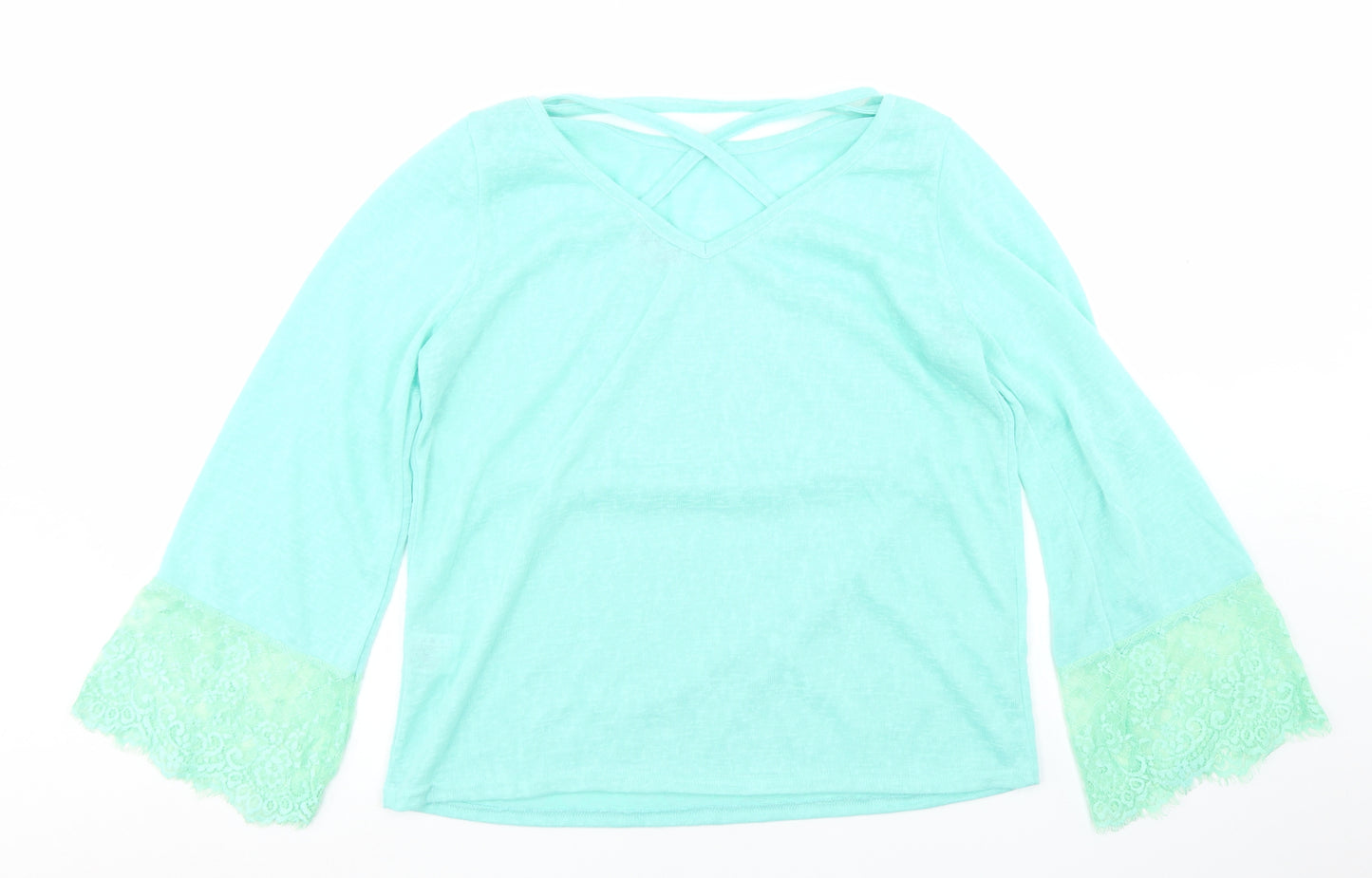 Paramour Womens Blue  Polyester Basic T-Shirt Size M Round Neck - Lace Trim lseeve