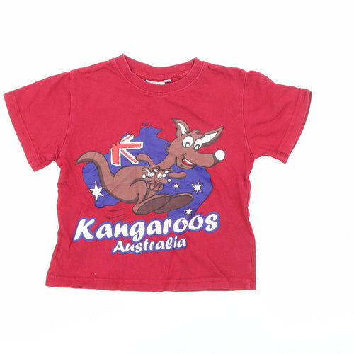 Preworn Boys Red  Cotton Pullover T-Shirt Size 4 Years Crew Neck  - Australia Kangaroo