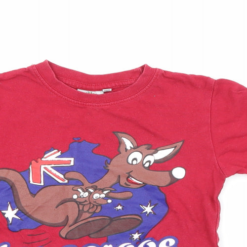 Preworn Boys Red  Cotton Pullover T-Shirt Size 4 Years Crew Neck  - Australia Kangaroo