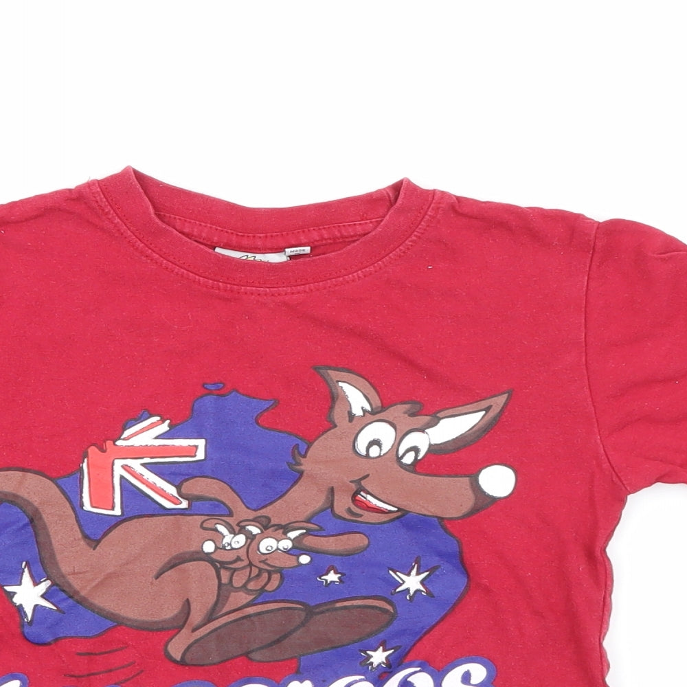 Preworn Boys Red  Cotton Pullover T-Shirt Size 4 Years Crew Neck  - Australia Kangaroo
