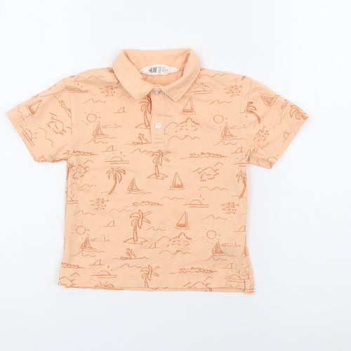 H&M Boys Orange Geometric Cotton Pullover Polo Size 3 Years Collared Button