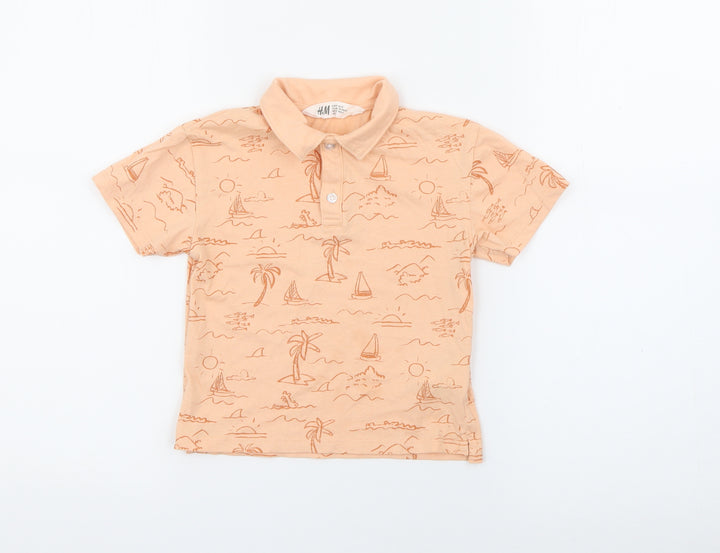 H&M Boys Orange Geometric Cotton Pullover Polo Size 3 Years Collared Button