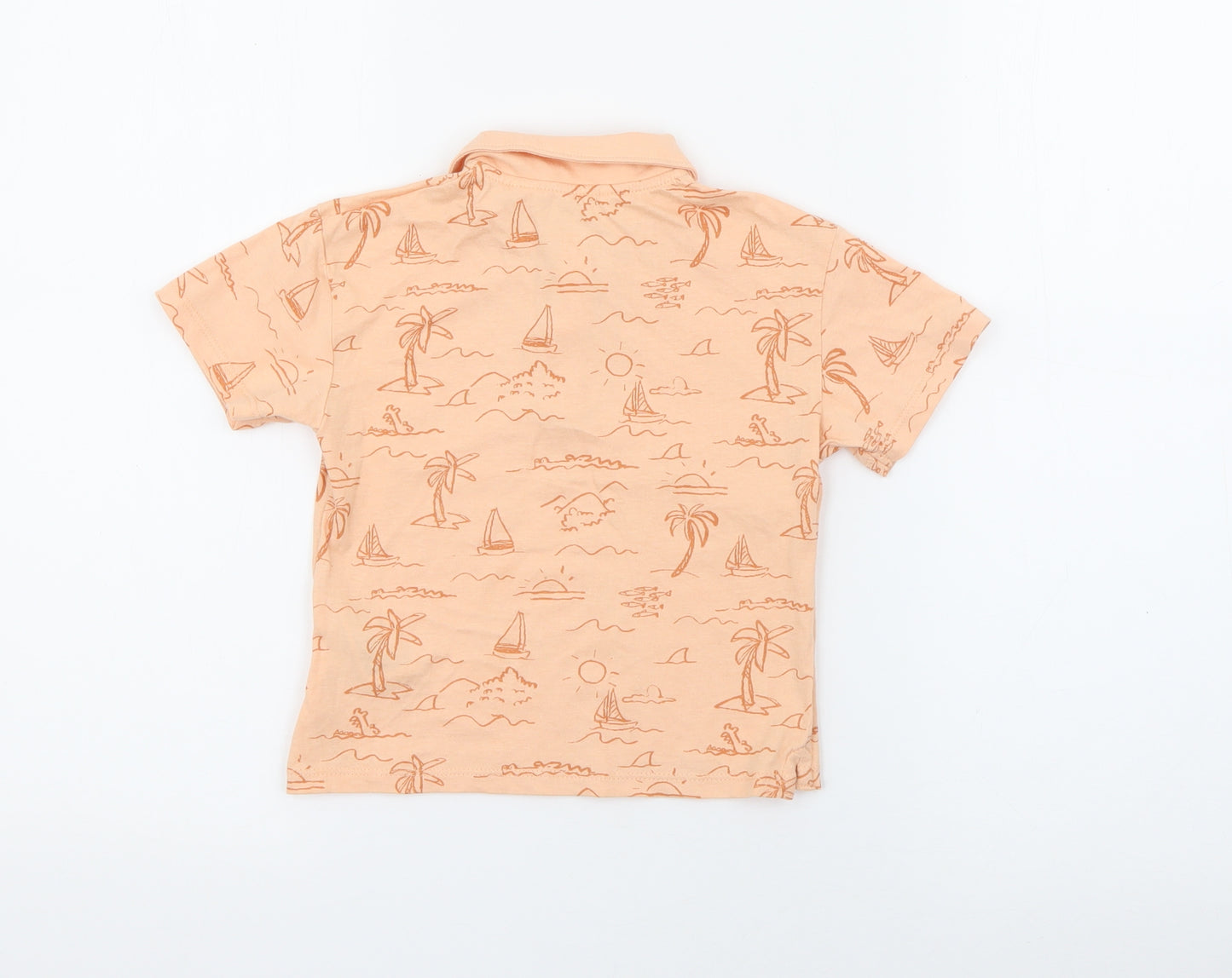 H&M Boys Orange Geometric Cotton Pullover Polo Size 3 Years Collared Button