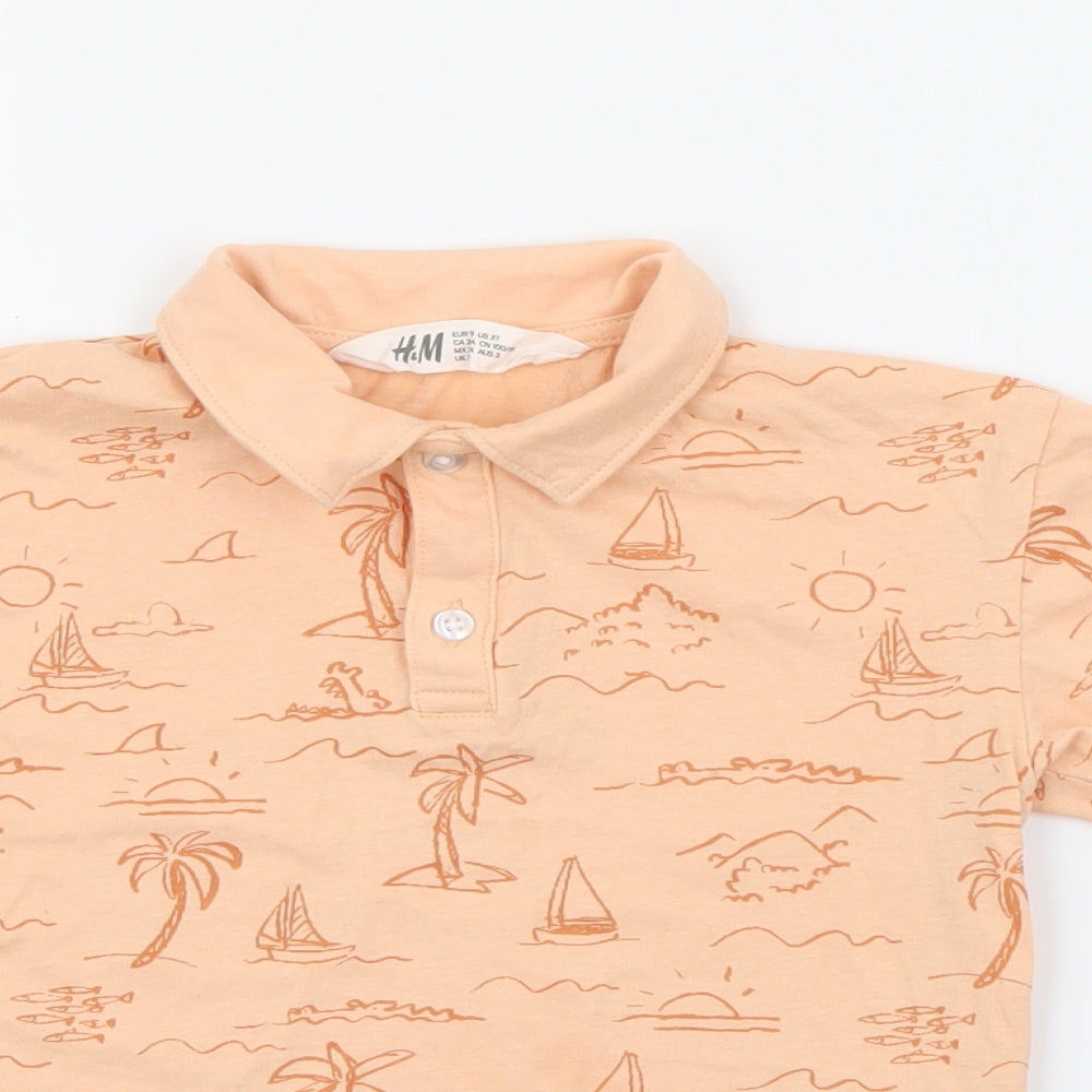 H&M Boys Orange Geometric Cotton Pullover Polo Size 3 Years Collared Button