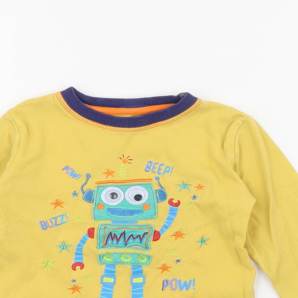 Dunnes Stores Boys Yellow  Cotton Pullover T-Shirt Size 2-3 Years Crew Neck  - Robot