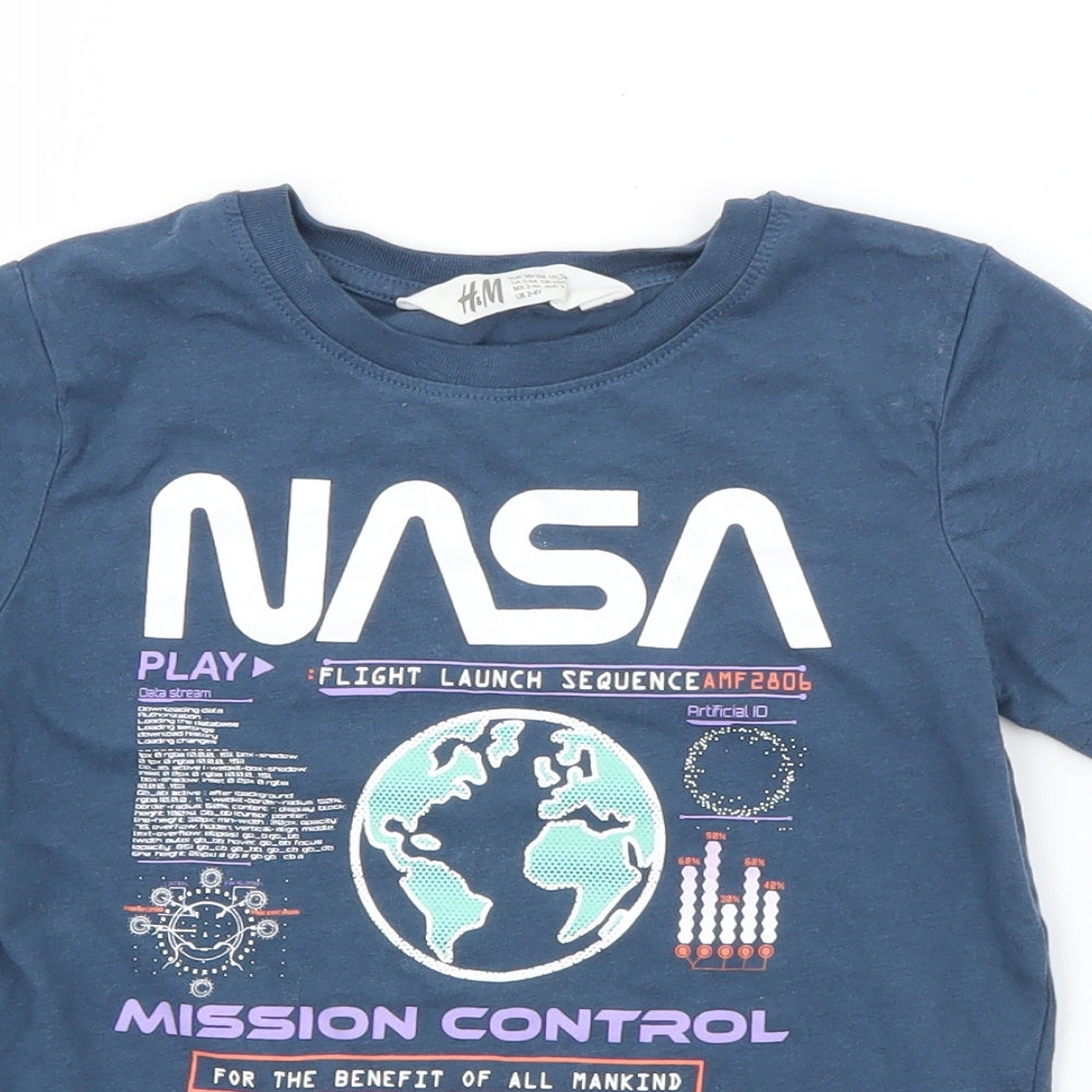 H&M Boys Blue  Cotton Pullover T-Shirt Size 3-4 Years Crew Neck  - NASA