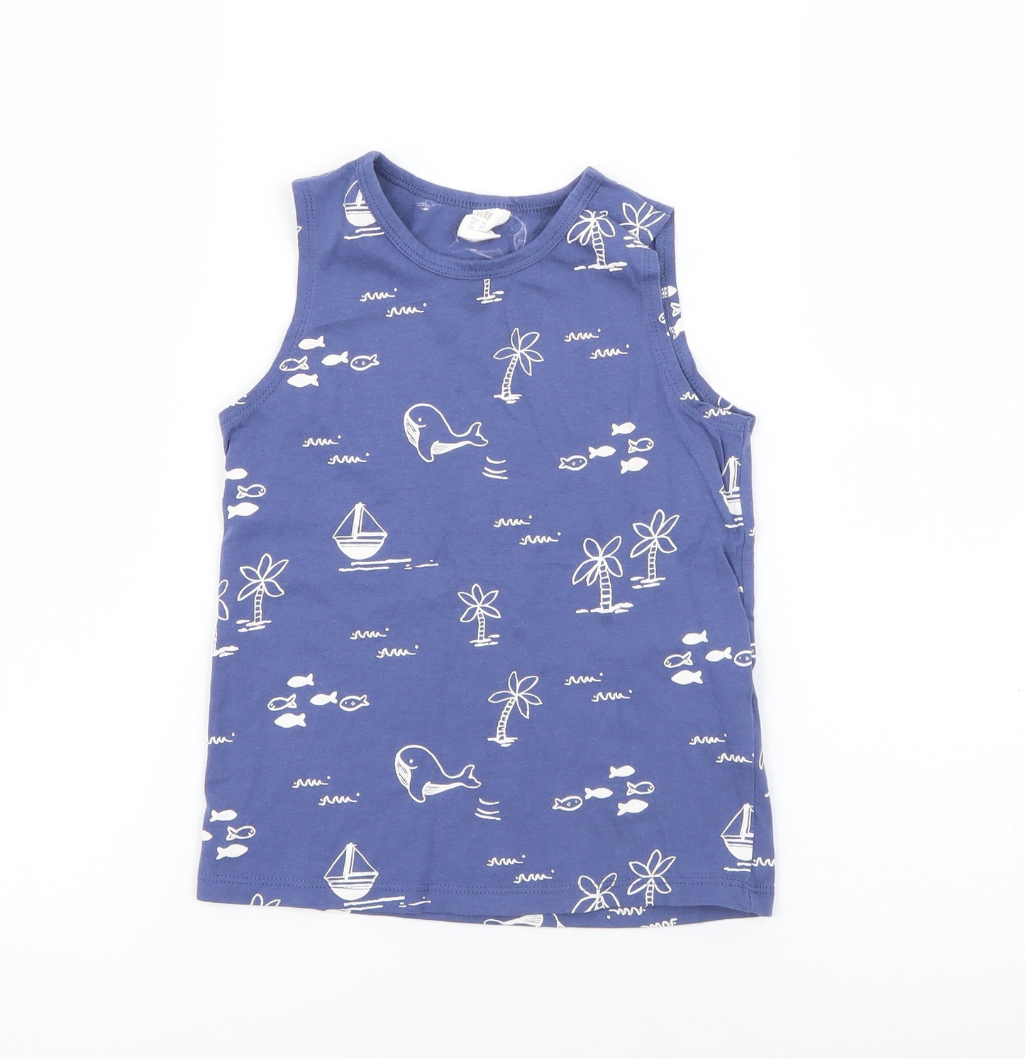 H&M Boys Blue Geometric Cotton Pullover Tank Size 3 Years Crew Neck Snap