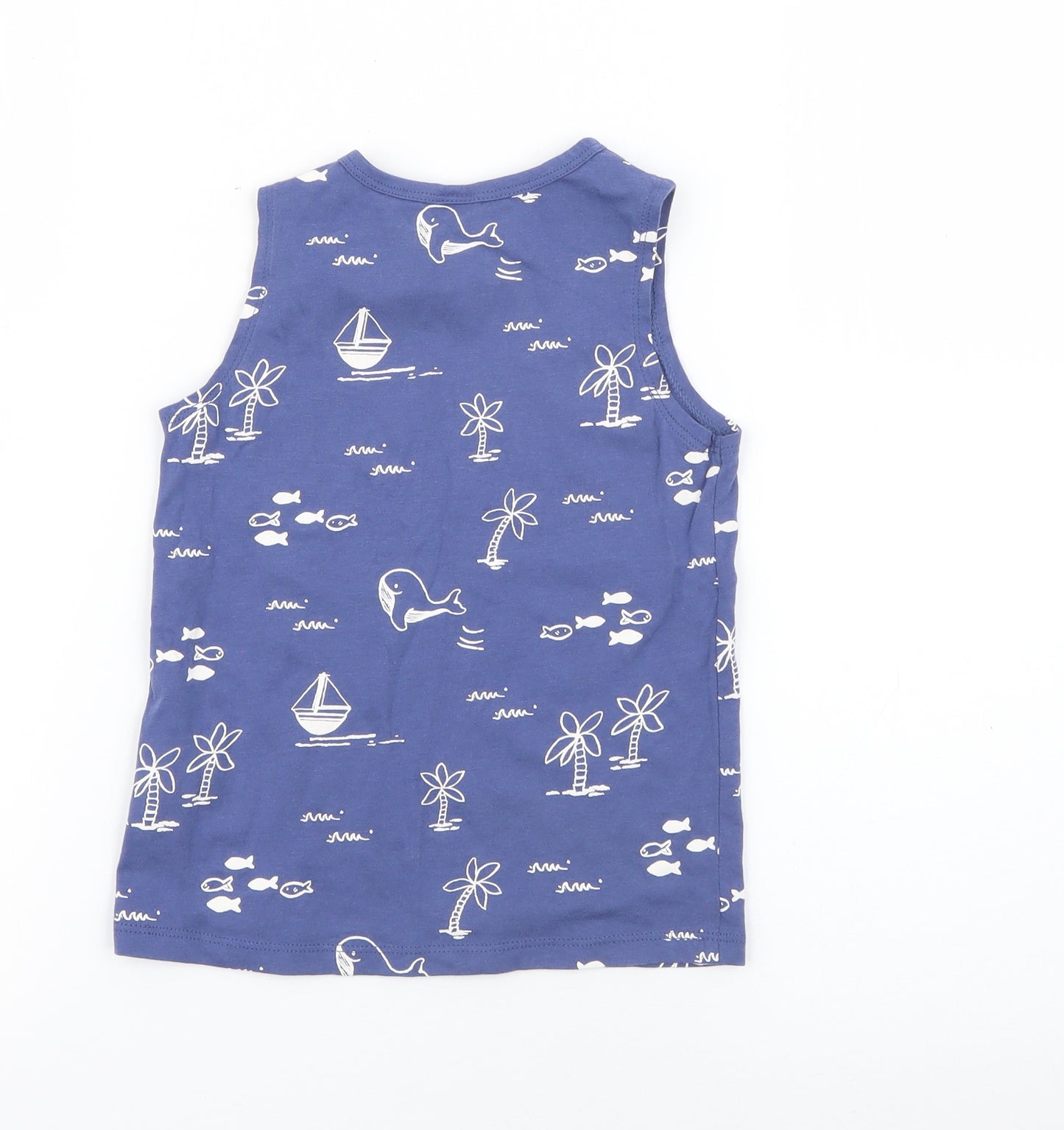 H&M Boys Blue Geometric Cotton Pullover Tank Size 3 Years Crew Neck Snap