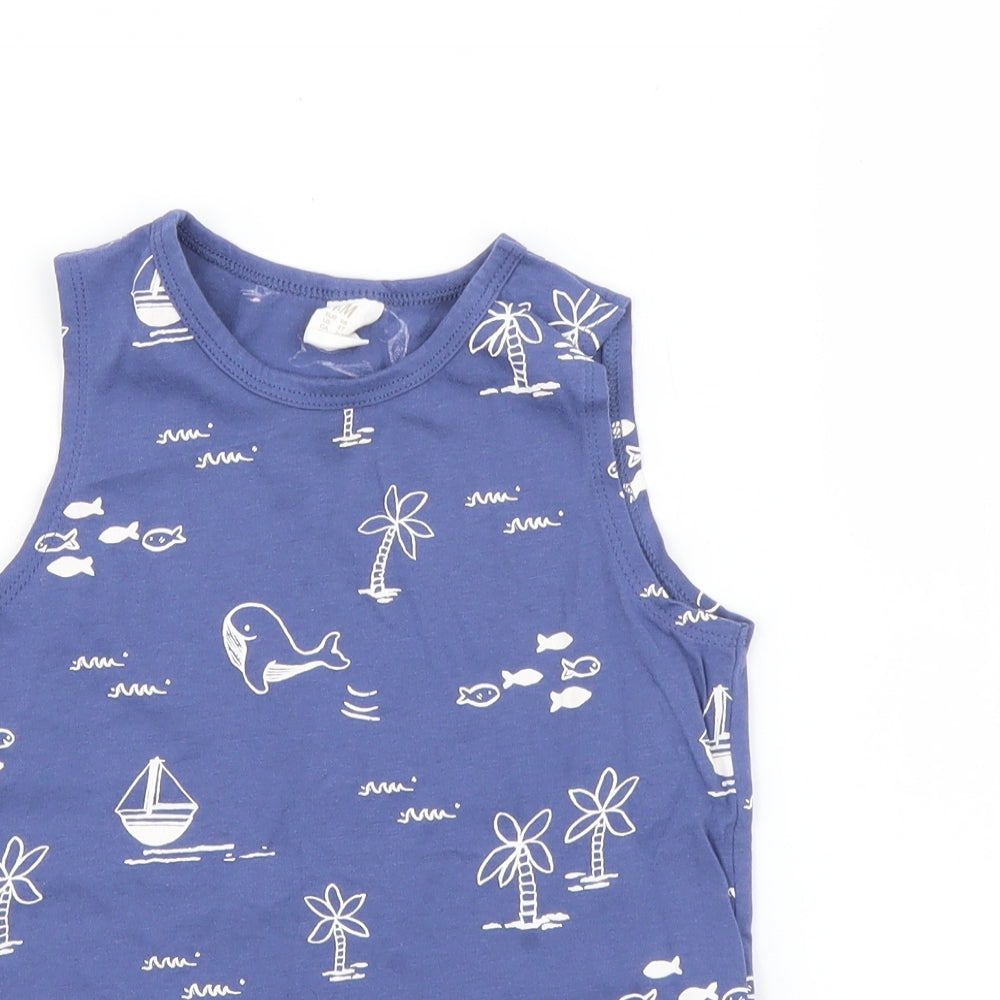 H&M Boys Blue Geometric Cotton Pullover Tank Size 3 Years Crew Neck Snap