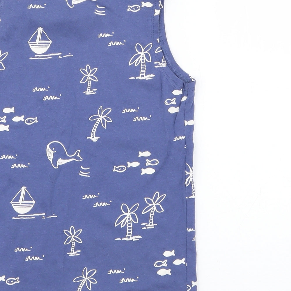 H&M Boys Blue Geometric Cotton Pullover Tank Size 3 Years Crew Neck Snap