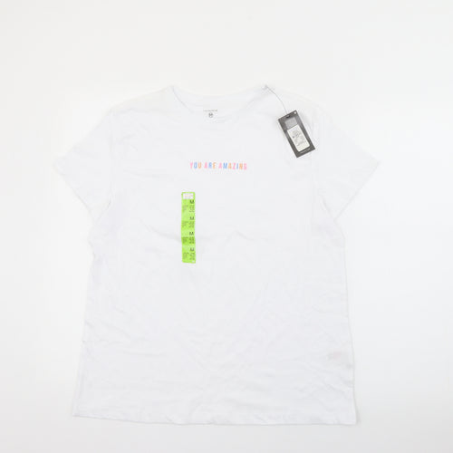 Primark Mens White  Cotton  T-Shirt Size M Crew Neck  - You are amazing