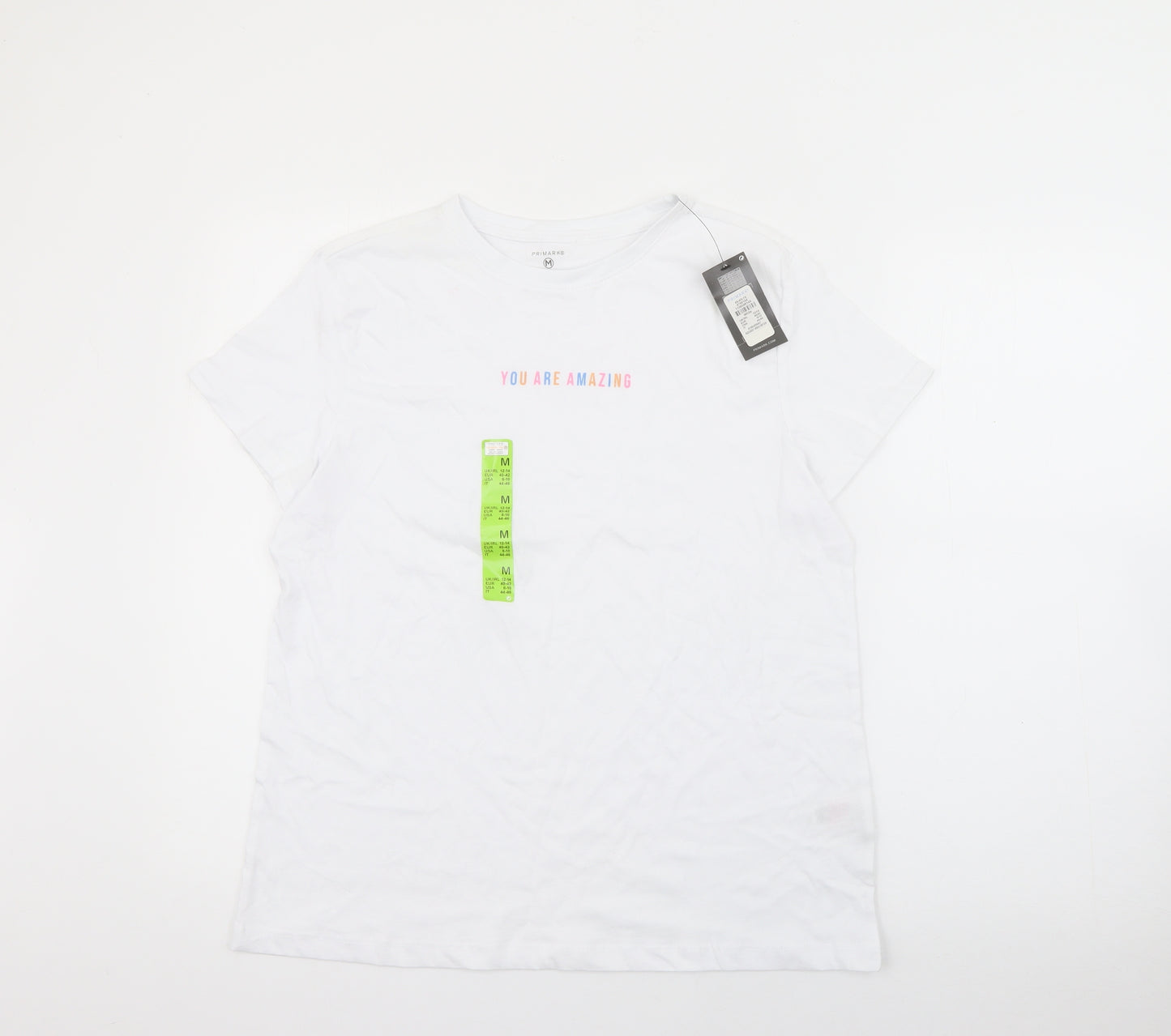 Primark Mens White  Cotton  T-Shirt Size M Crew Neck  - You are amazing