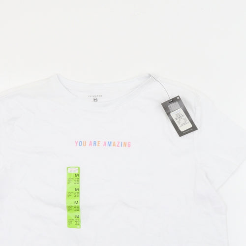 Primark Mens White  Cotton  T-Shirt Size M Crew Neck  - You are amazing