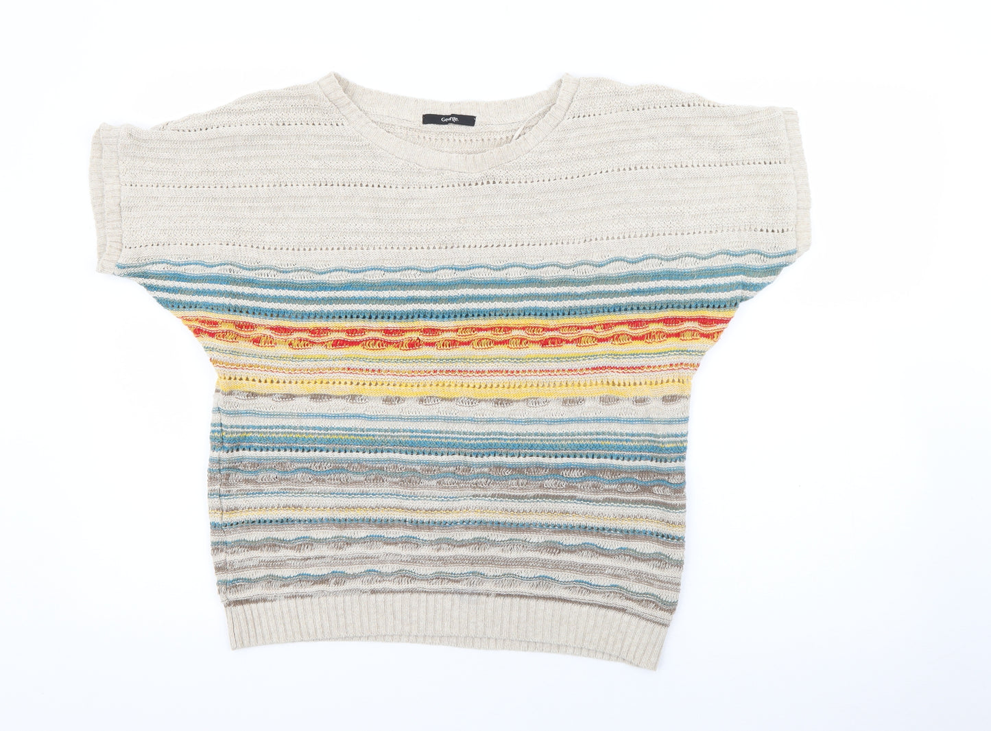 George Womens Beige Crew Neck Striped Cotton Pullover Jumper Size 12