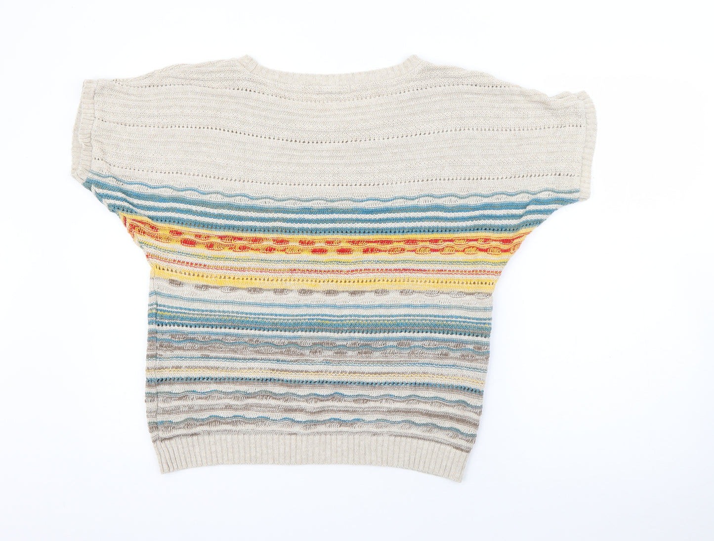 George Womens Beige Crew Neck Striped Cotton Pullover Jumper Size 12