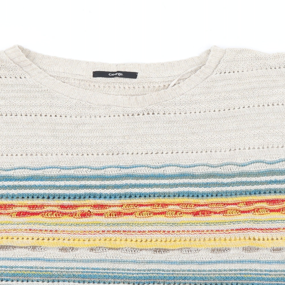 George Womens Beige Crew Neck Striped Cotton Pullover Jumper Size 12
