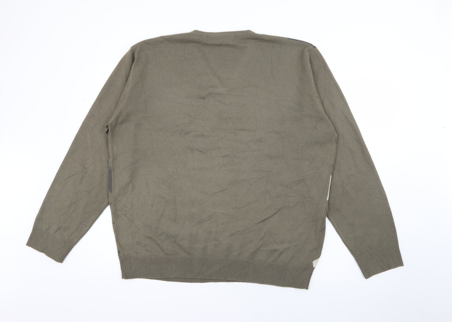 Greenwoods Escape Mens Green V-Neck Argyle/Diamond Acrylic Pullover Jumper Size L