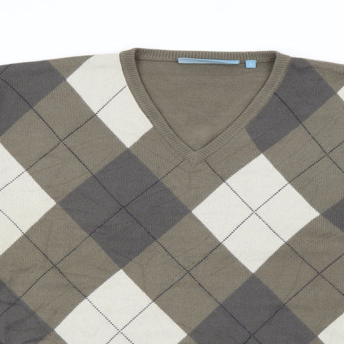 Greenwoods Escape Mens Green V-Neck Argyle/Diamond Acrylic Pullover Jumper Size L