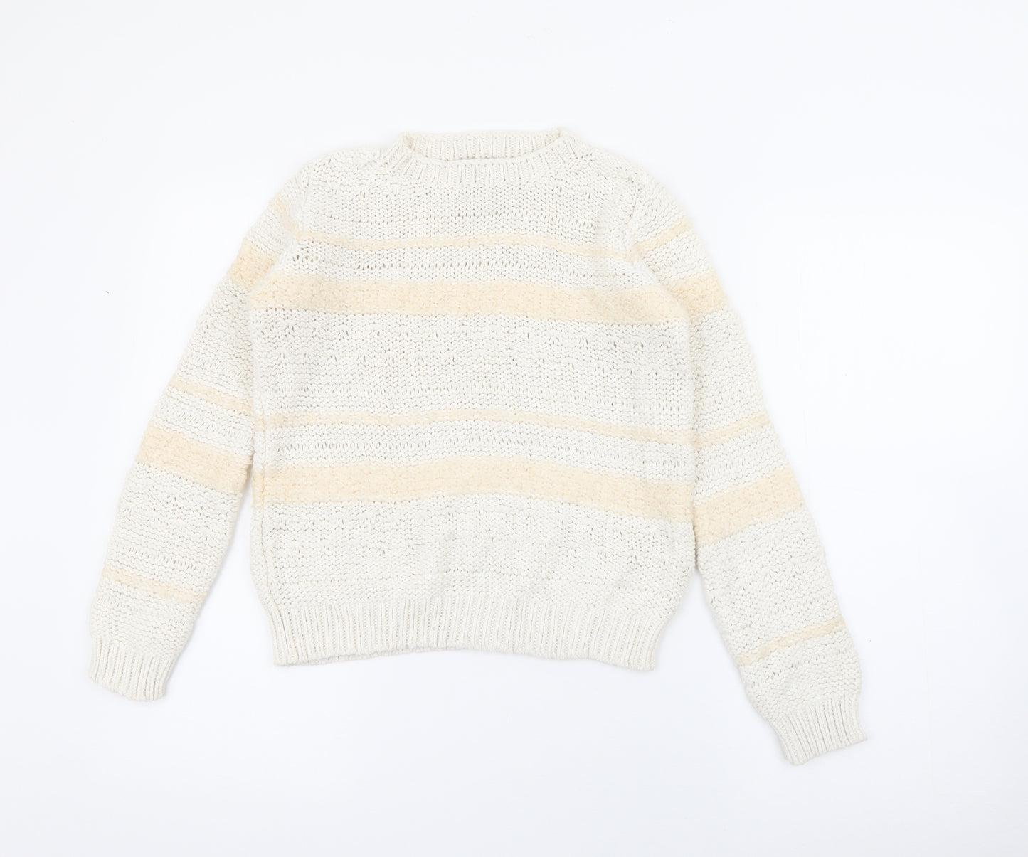 Papaya Womens Ivory Crew Neck Striped Cotton Pullover Jumper Size S