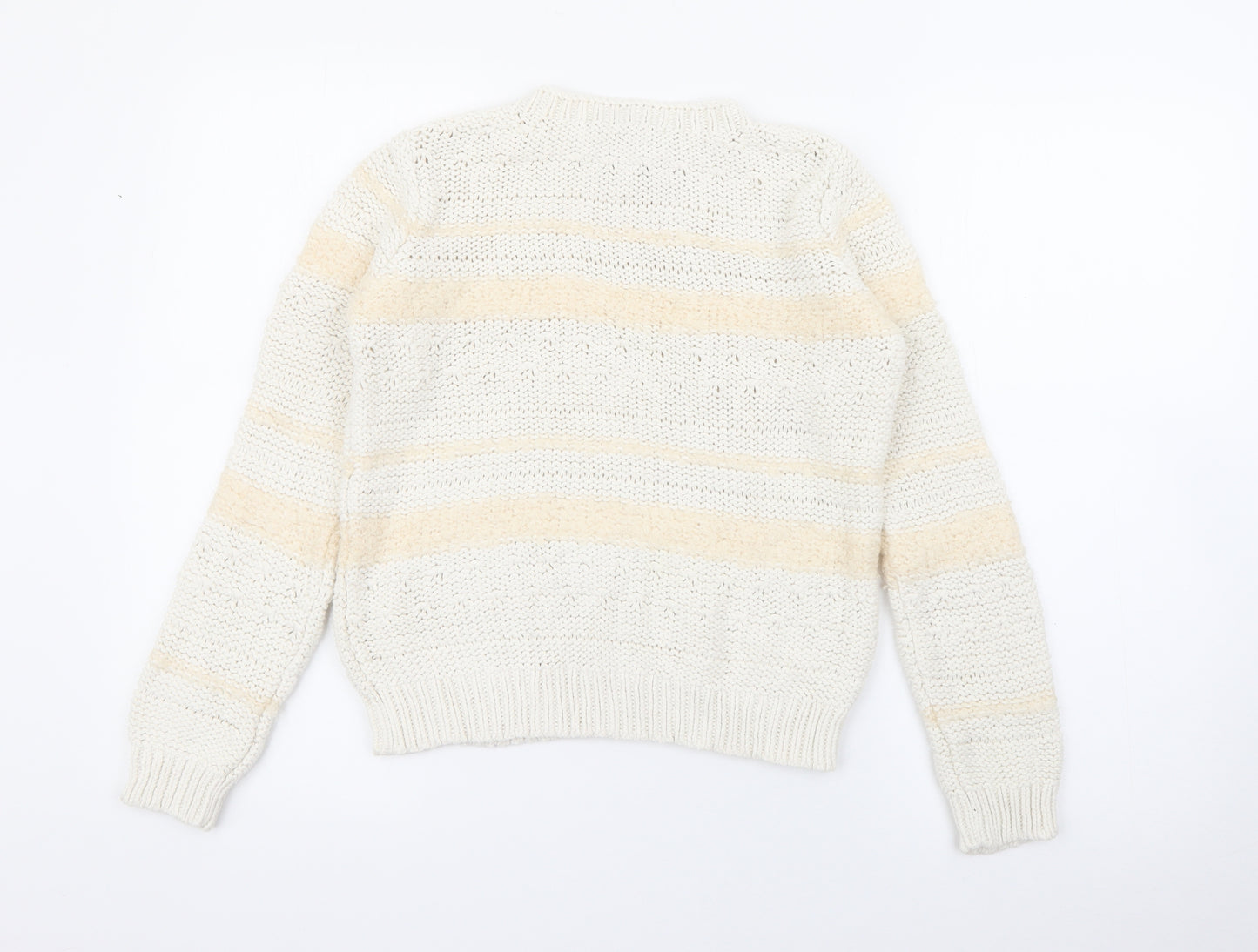 Papaya Womens Ivory Crew Neck Striped Cotton Pullover Jumper Size S