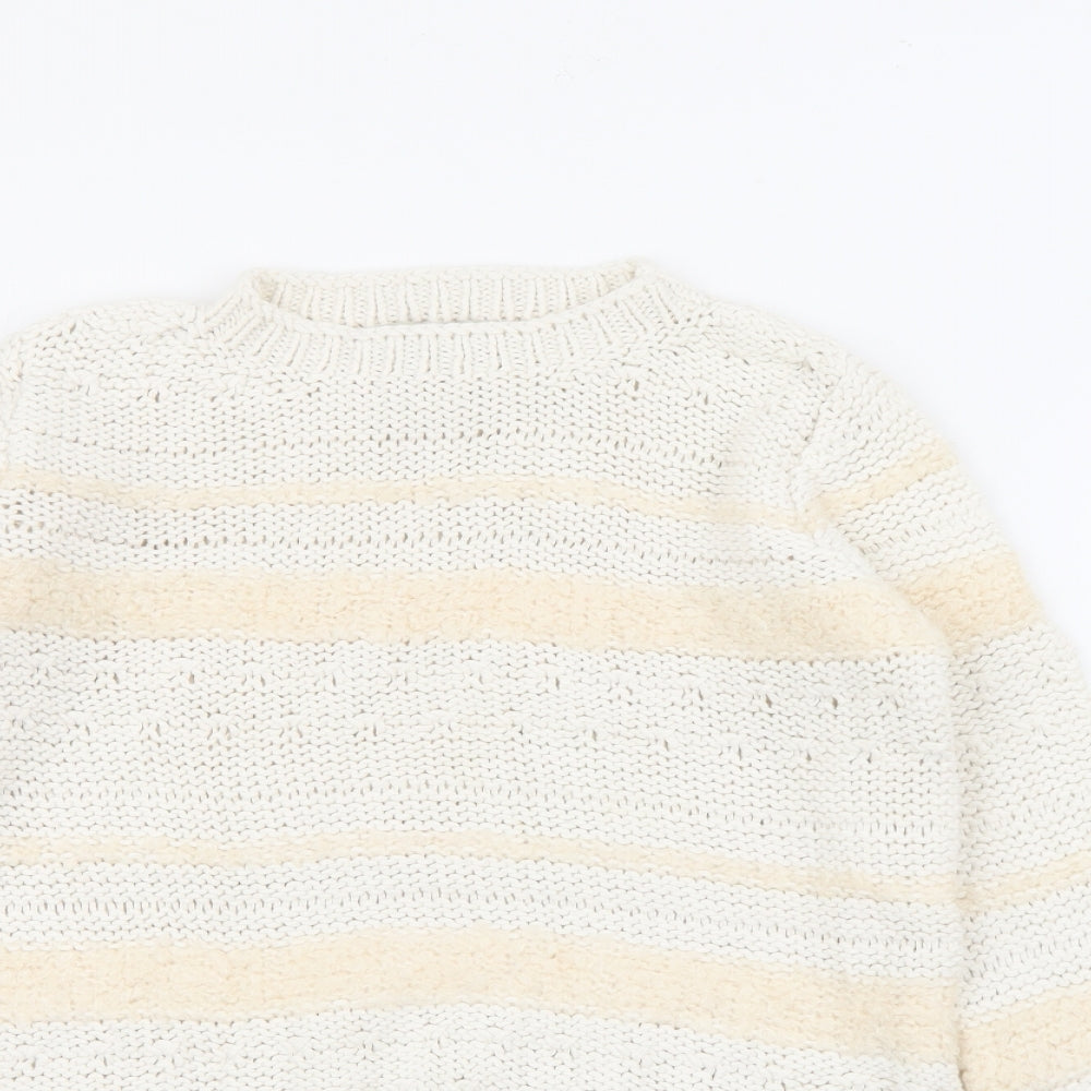 Papaya Womens Ivory Crew Neck Striped Cotton Pullover Jumper Size S