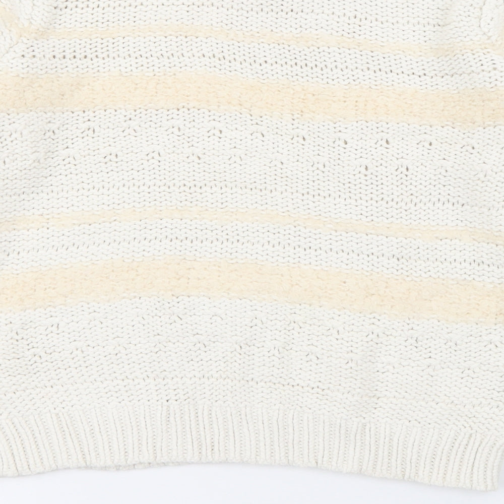 Papaya Womens Ivory Crew Neck Striped Cotton Pullover Jumper Size S