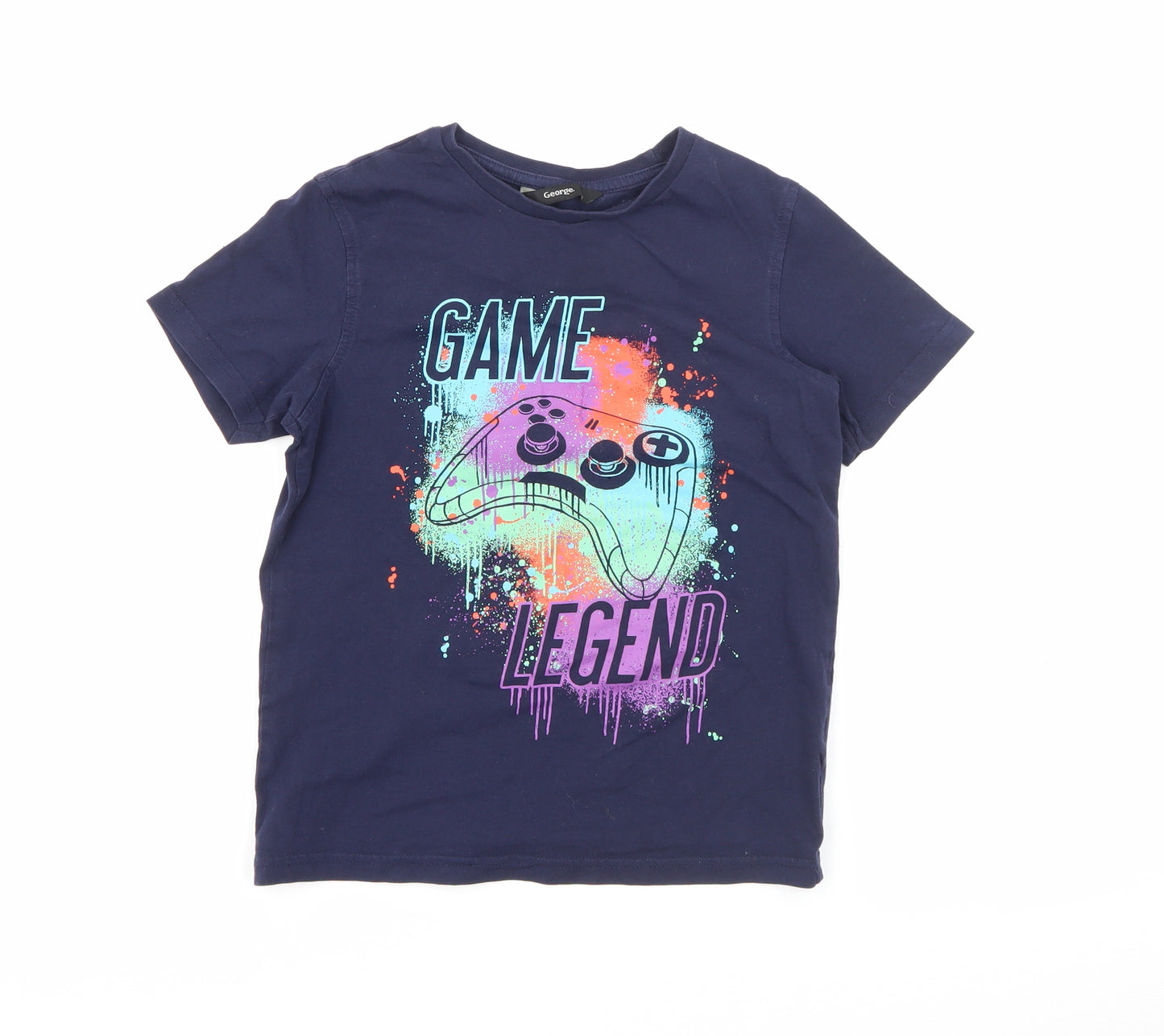 George Boys Blue  Cotton Pullover T-Shirt Size 7-8 Years Crew Neck