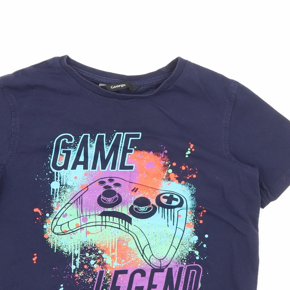 George Boys Blue  Cotton Pullover T-Shirt Size 7-8 Years Crew Neck
