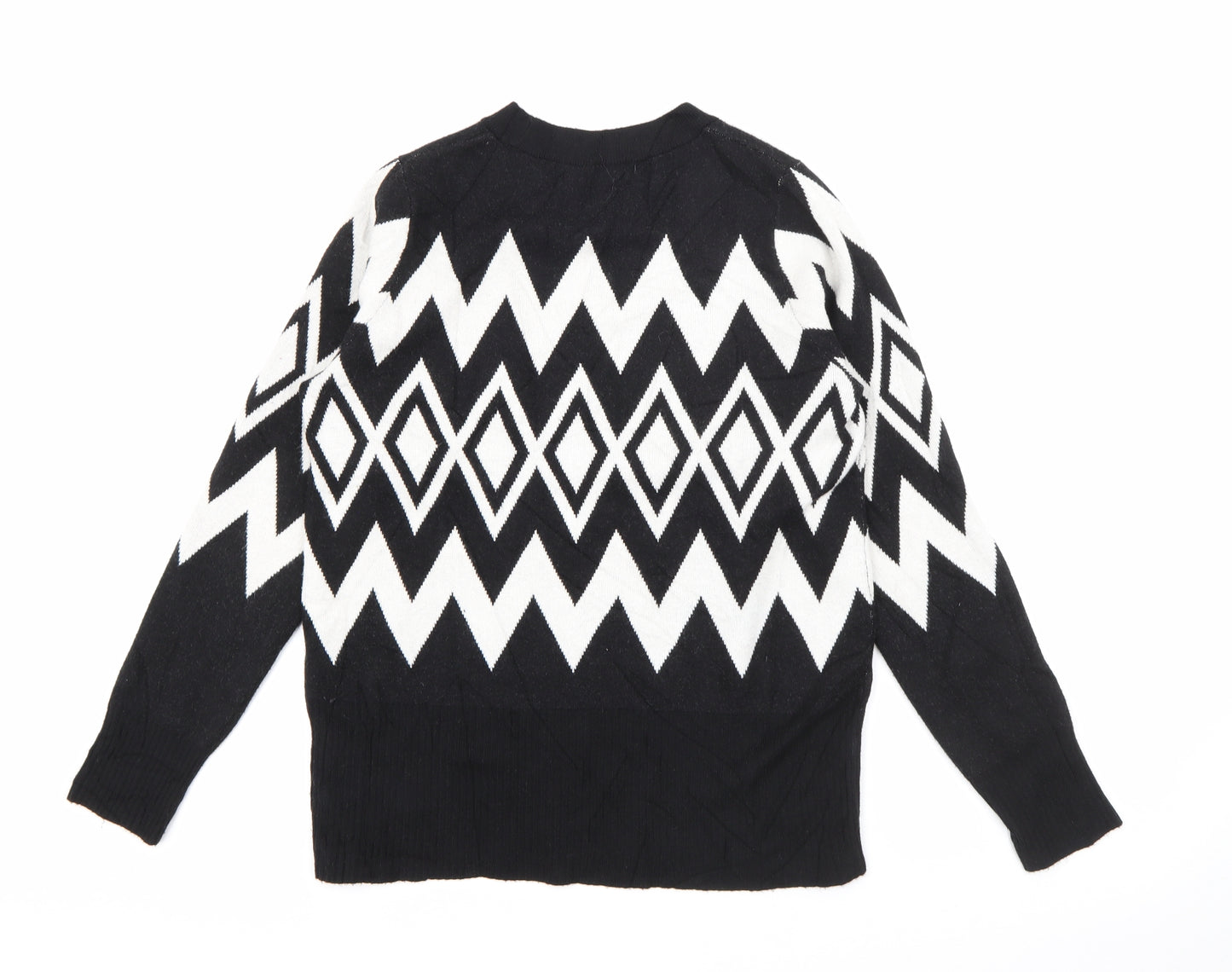 Marks and Spencer Womens Black Crew Neck Geometric Viscose Pullover Jumper Size 12