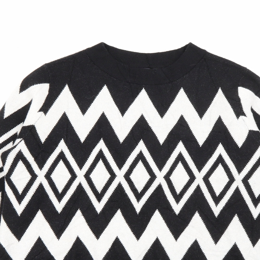 Marks and Spencer Womens Black Crew Neck Geometric Viscose Pullover Jumper Size 12