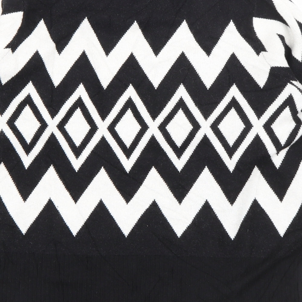 Marks and Spencer Womens Black Crew Neck Geometric Viscose Pullover Jumper Size 12