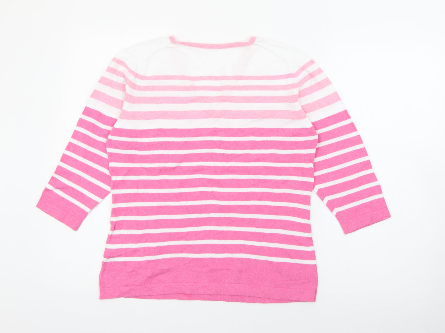 David Napier Womens Pink V-Neck Striped Cotton Pullover Jumper Size 12