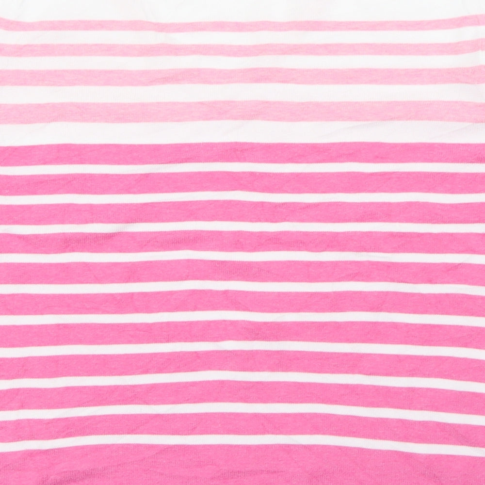 David Napier Womens Pink V-Neck Striped Cotton Pullover Jumper Size 12