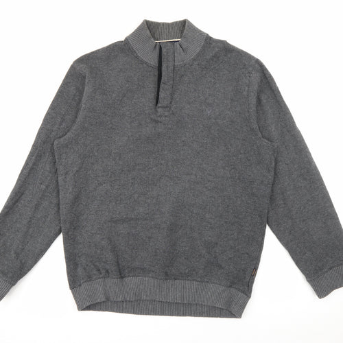 Maine Mens Grey High Neck  Cotton Pullover Jumper Size L
