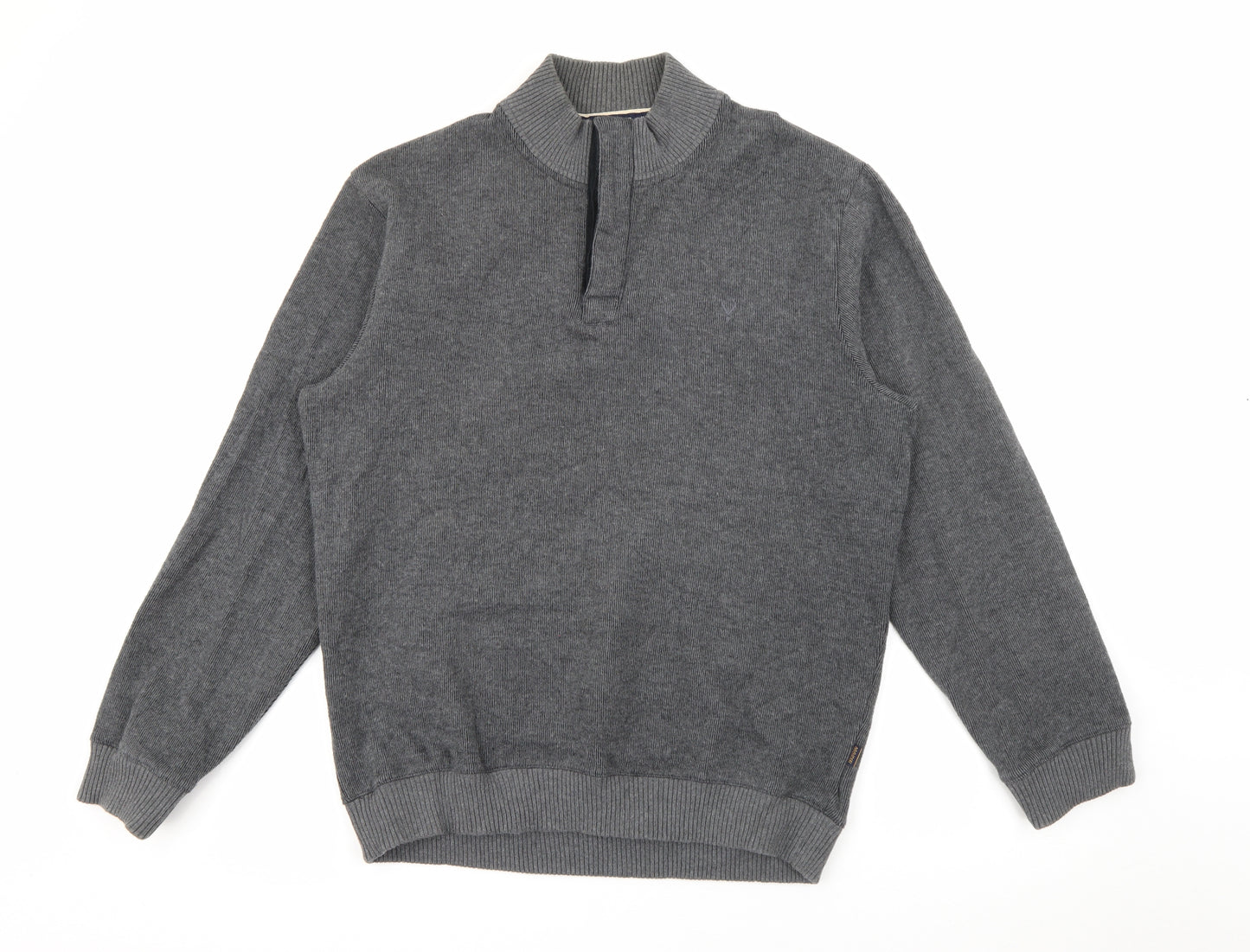 Maine Mens Grey High Neck  Cotton Pullover Jumper Size L