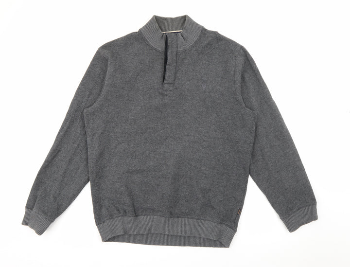 Maine Mens Grey High Neck  Cotton Pullover Jumper Size L