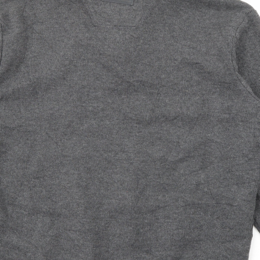 Maine Mens Grey High Neck  Cotton Pullover Jumper Size L