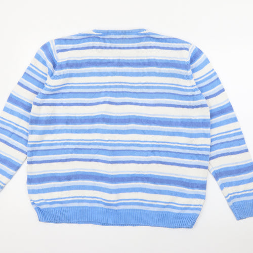 EWM Womens Blue Crew Neck Striped Acrylic Pullover Jumper Size XL