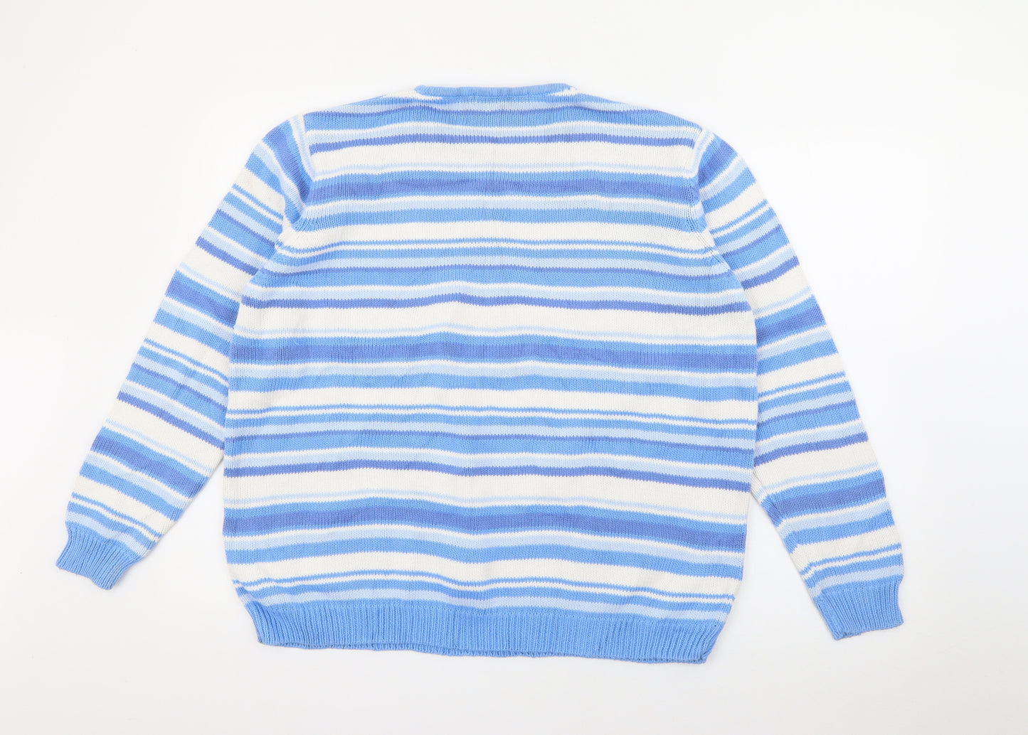 EWM Womens Blue Crew Neck Striped Acrylic Pullover Jumper Size XL